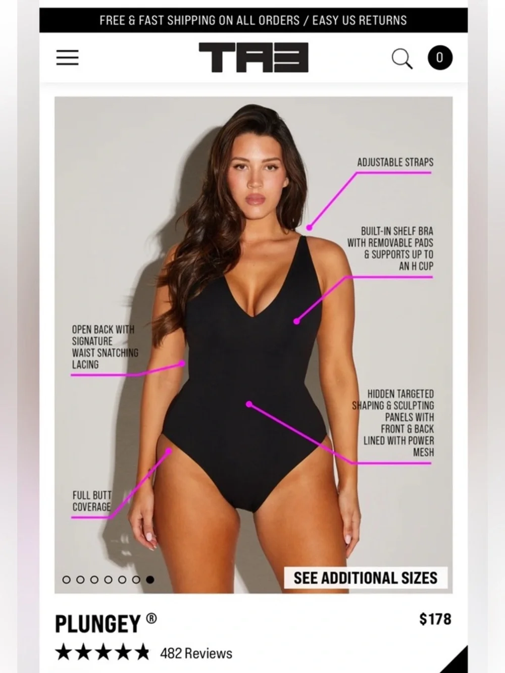 Ta3 Mega Sculpting Plungey One-Piece Swimsuit - Black - Picture 2 of 8